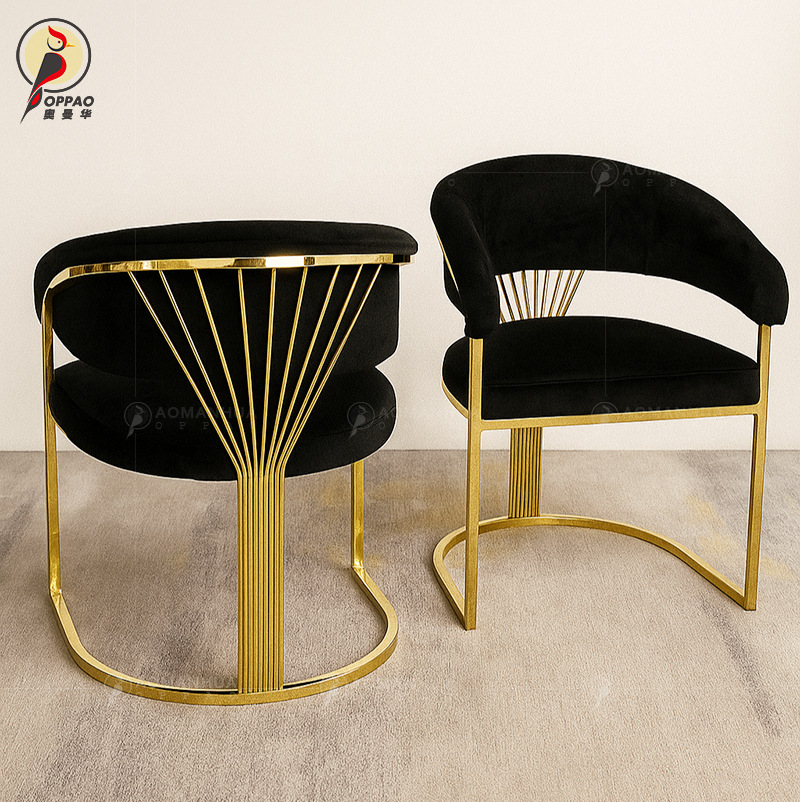 Light Luxury Dining Chair Hotel Banquet Hall Home Upholstered Leisure Chair Velvet Stainless Steel Armchair Color Can Be Customized