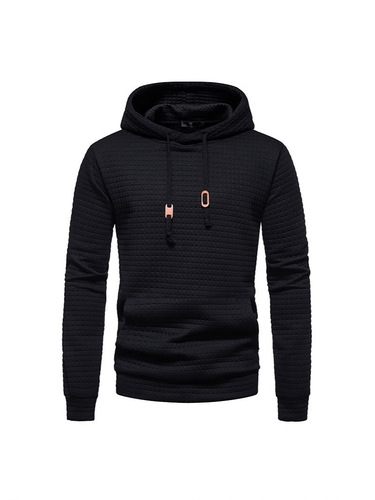 2024 New European Men's Casual Solid Color Floral Print Men's Amazon Grid Quilted Long Sleeve Hooded Sweatshirt