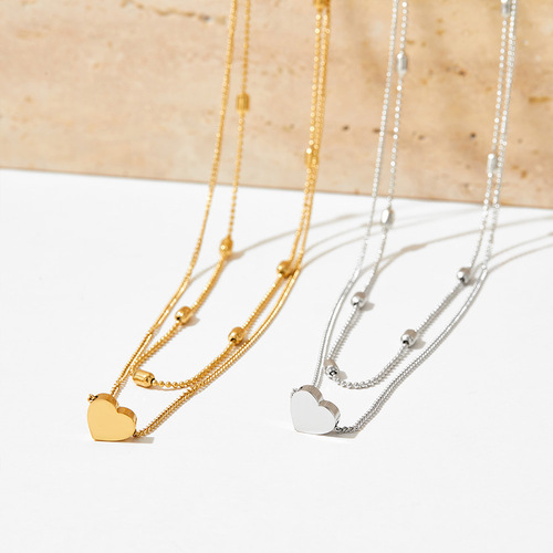 Korean style sweet style peach heart necklace bracelet anklet women's love beach bracelet anklet stainless steel jewelry set