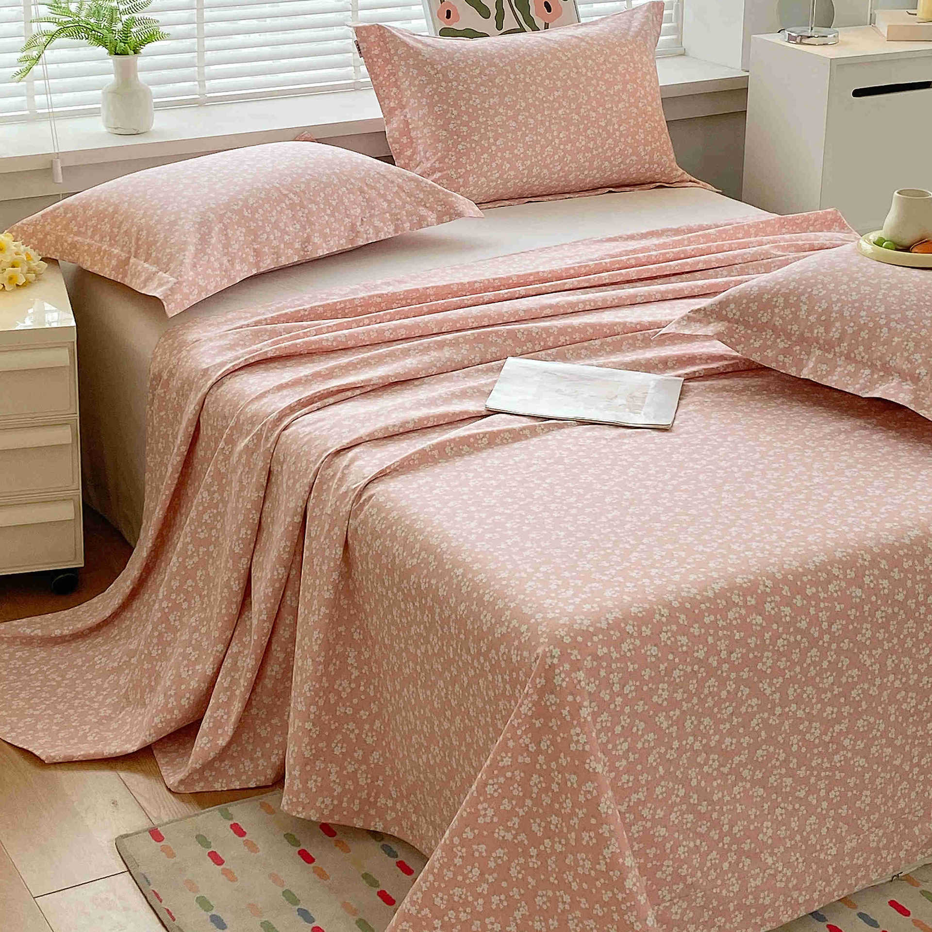 Sábanas de tela gruesa vieja de verano, dormitorio de estudiantes de una sola pieza, funda de cama individual, funda de almohada individual, juego de tres piezas, nuevo estilo 2025