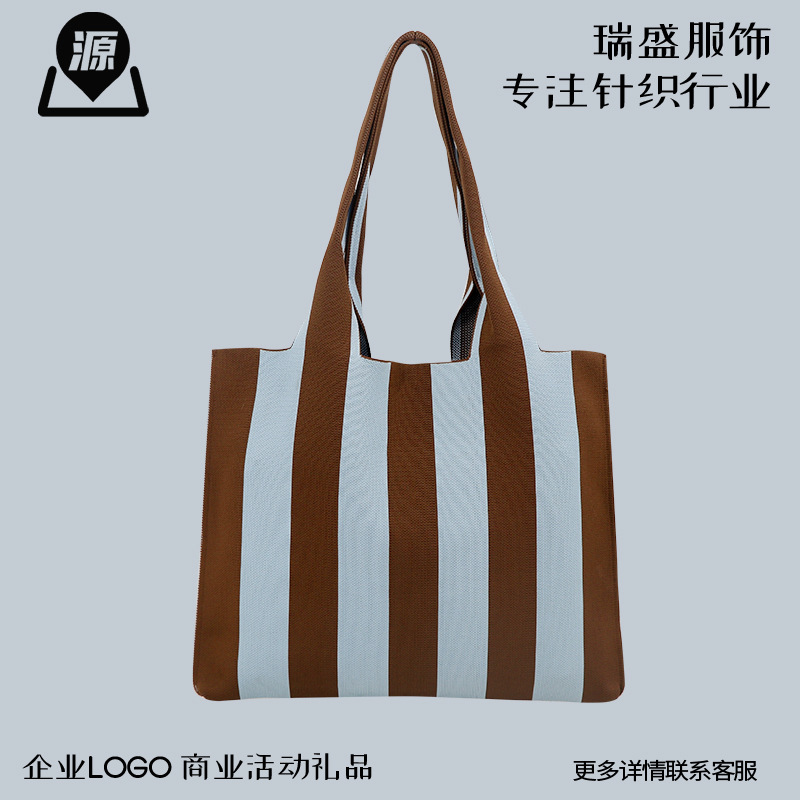 Bolsa de punto a raya mayorista personalizada de damas hombro de gran capacidad bolsa de mano universal simple pequeña bolsa fresca