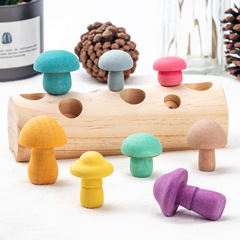 Children's Wooden Simulation Mushroom Picking Game Makaron Color Baby Fun Early Education Focus Training Interlocking Toy