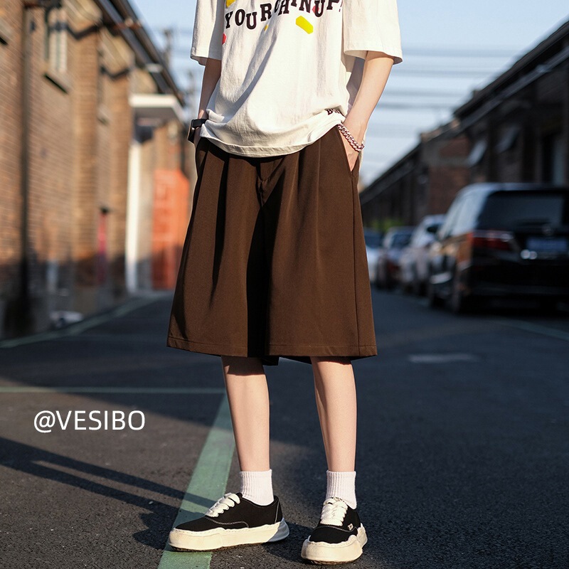 Japanese Casual Brown Shorts Men's Summer Thin Loose Five-point Pants Trendy Brand Cargo Casual Pants Solid Color Trendy Brand