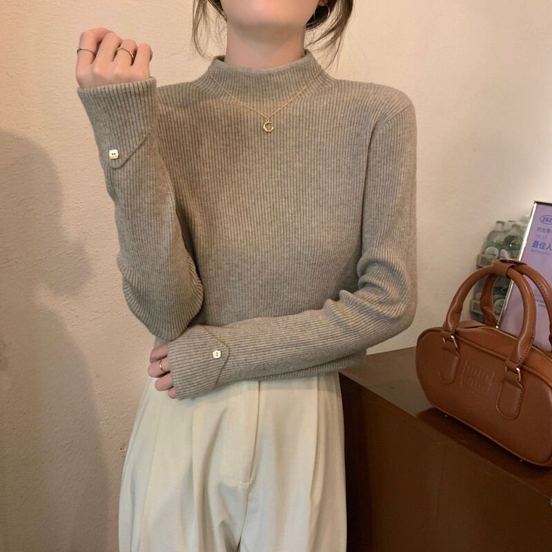 Oatmeal Korean Style Half Turtleneck Knitwear for Women Spring, Autumn and Winter 2025 New Knitwear Warm Inner Layering Shirt Top Oatmeal Korean Style Half Turtleneck Knitwear for Women Spring, Autumn and Winter 2025 New Knitwear Warm Inner Layering Shirt Top