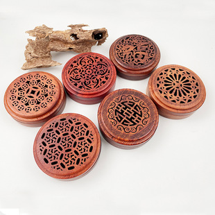Incense Burner Rosewood Round Incense Box Quality Horizontal Incense Burner Solid Wood Hollow Carved Wooden Incense Burner