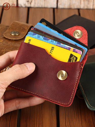 Cross-border new style handmade simple cowhide card case creative compact snap coin purse crazy horse leather Japanese retro card holder
