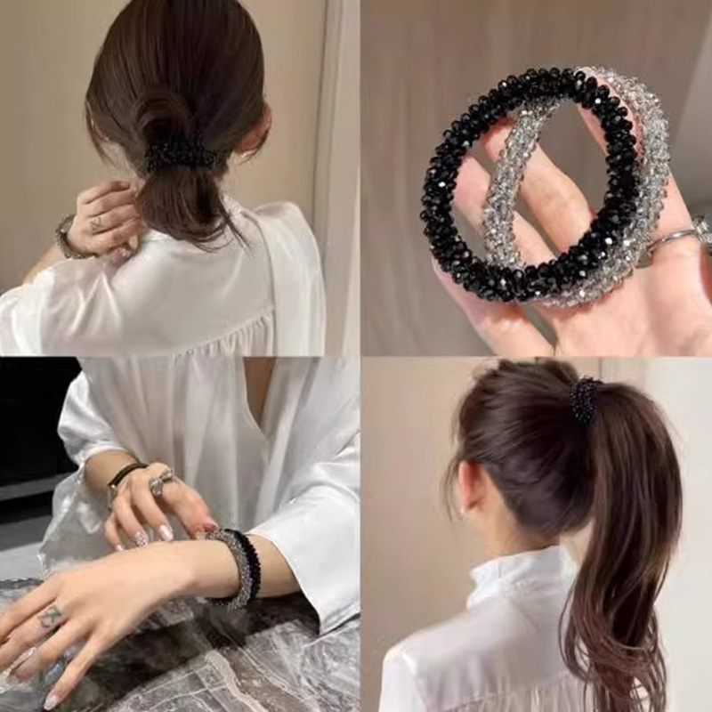Elegant Hair Ring Light Luxury Flash Diamond Hair Accessories Bracelet Head Rope Dual-purpose Rubber Tendon Korean Style All-match Payon Hair Rope Headwear Elegant Hair Ring Light Luxury Flash Diamond Hair Accessories Bracelet Head Rope Dual-purpose Rubber Tendon Korean Style All-match Payon Hair Rope Headwear