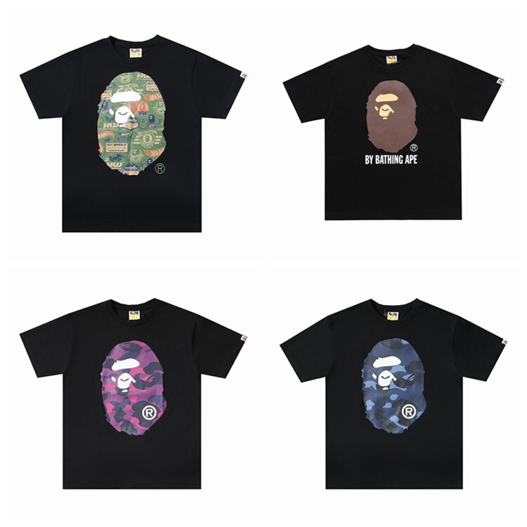 Cross-border fashion brand men's and women's couples T-shirt men's digital letters round neck short sleeve ape head bape foreign trade short sleeve women's t
