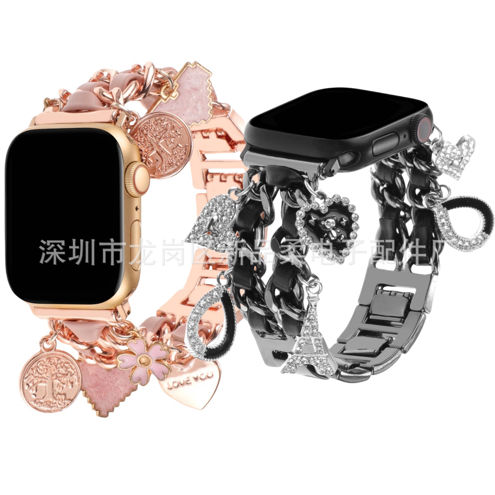 2-piece set for Apple Ultra Watch Chanel Style Decorative Strap Apple watch 10 Denim Chain