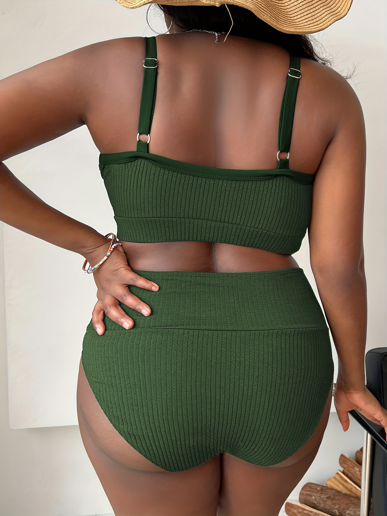 New European And American Foreign Trade Sexy Solid Color High-Waisted Bikini Swimsuit For Plus-Size Women P005_ecoleips.com