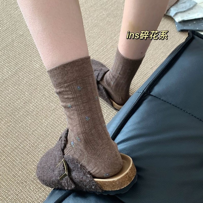 秋冬新款温柔小碎花袜子女士中筒袜ins风百搭堆堆袜长筒袜日系|undefined