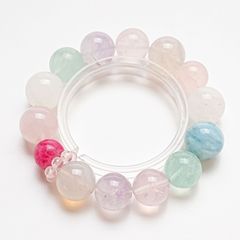 【夏日未央】天然冰橘粉水晶手串女款时尚显白紫玉海蓝宝手链批发