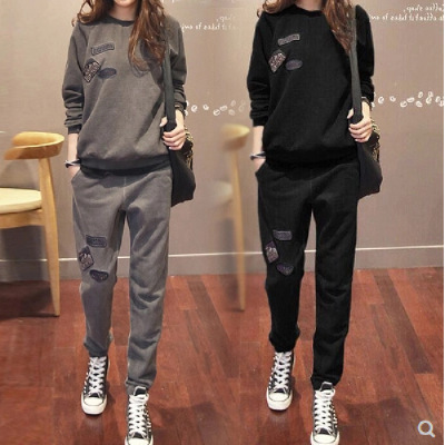 Casual Sweatshirt Suit for Women 2025 New Autumn and Winter Thickened Loose Top Plus Velvet Sports Two-Piece Set Korean Fashion