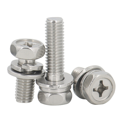 304 stainless steel cross grooved external hex flat spring washer three-piece set screw GB9074.13 three-piece set machine bolt