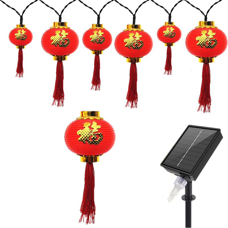 Nuevo retro linterna roja brillo luz solar cadena al aire libre a prueba de lluvia Festival de Primavera FESTIVAL DE Año Nuevo festivo luz decorativa