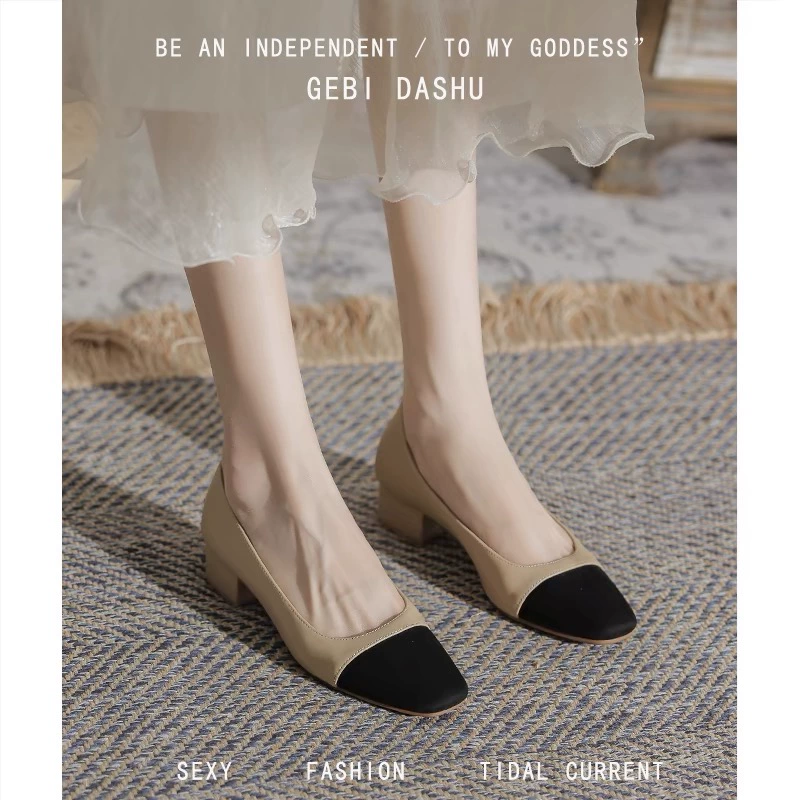 Кожаные туфли на каблуках женские весенние и осенние 2025 французские туфли на каблуках на каблуках