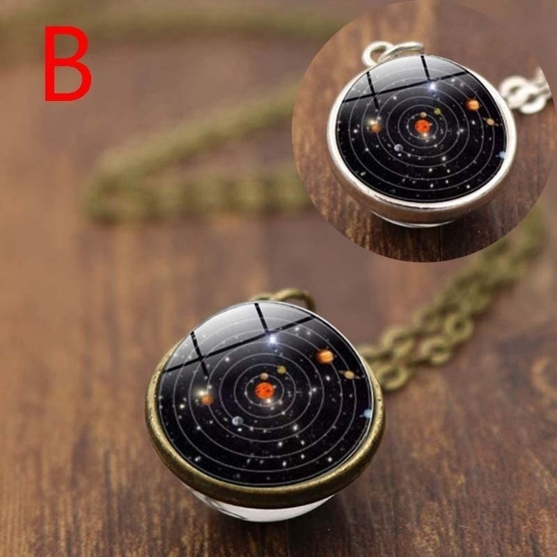 Solar System Glaskugel Halskette Retro Anhänger Mit Pulloverkette_voghion.com