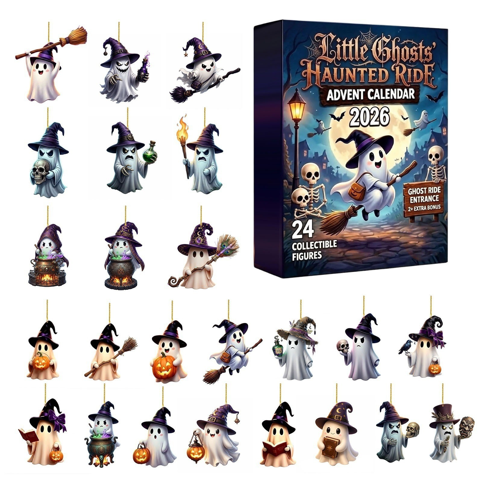 Caja Ciega de Calendario de Adviento de 24 Casillas de Acrílico Colgante para Halloween