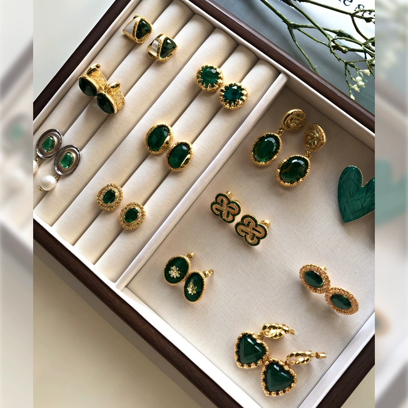Серебряная игла, модные зеленые жемчужные серьги, широкая цветовая палитра, цветочный узор