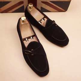 新品春秋季韩版尖头男士皮鞋翻毛皮磨砂潮流内增高英男伦休闲鞋子