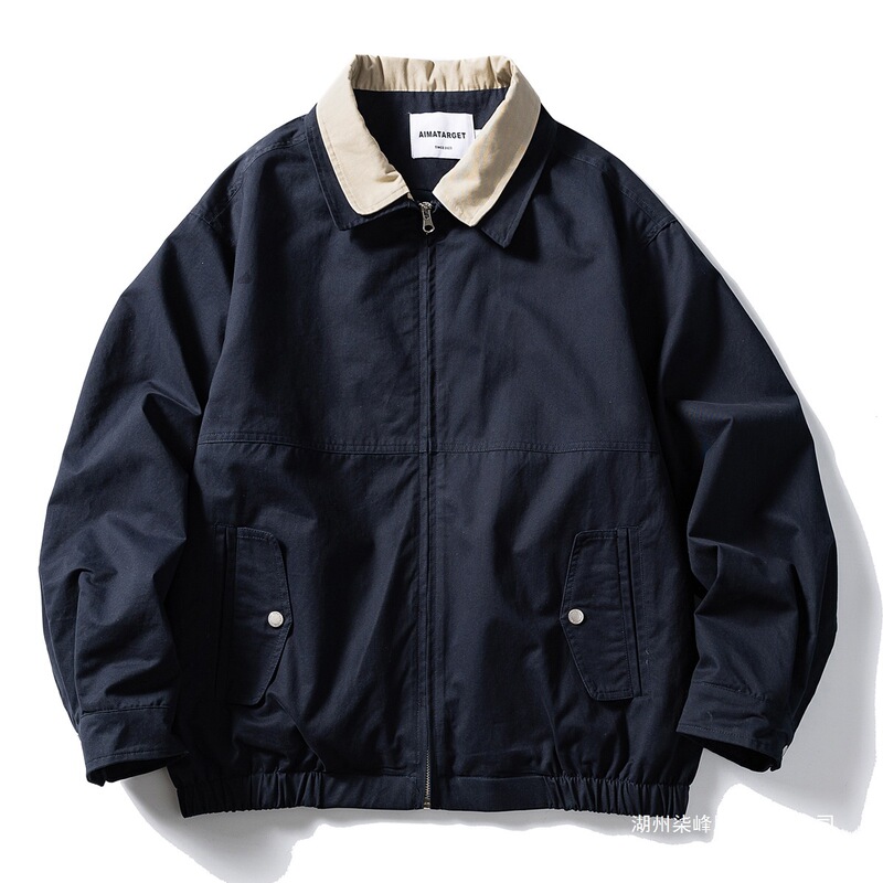 Japanese retro Detroit patchwork lapel faux two-piece work jacket, unisex loose-fitting pure cotton work coat, trendy Japanese retro Detroit patchwork lapel faux two-piece work jacket, unisex loose-fitting pure cotton work coat, trendy