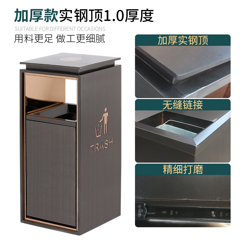 Clasificación exterior basura Hotel vestíbulo ascensor entrada con Cenicero comercial vertical de acero inoxidable caja la fruta LOGO