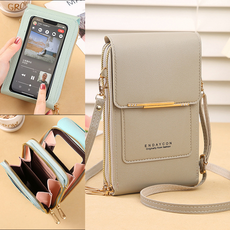 Cross-Border Direct Sales Touch Screen Phone Bag Women's Crossbody Bag Korean Style Phone Pouch Multifunctional Key Zipper Coin Purse Vertical Style
