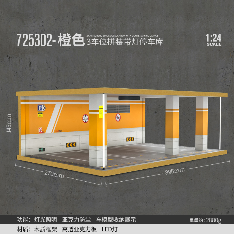 Comercio exterior al por mayor transfronterizo 1 24 simulación modelo de coche estacionamiento modelo escena garaje pantalla con decoración ligera