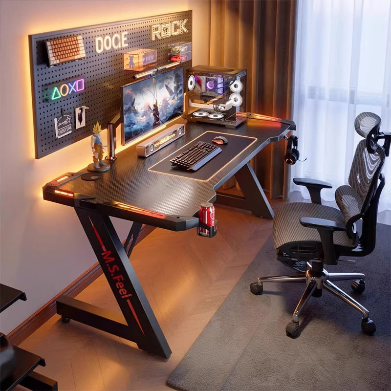 E-Sports Table, Home Desktop Computer Table, Bedroom Desk, E-Sports Room Gaming Table and Chair Set, Can Accommodate a Console Workstation