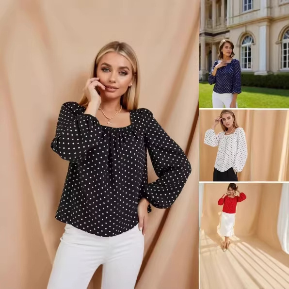 Cross-Border Women's Clothing 2026 Spring New Style European and American Fashion Polka Dot Shirt with Bow Decoration for Commuting Cross-Border Women's Clothing 2026 Spring New Style European and American Fashion Polka Dot Shirt with Bow Decoration for Commuting