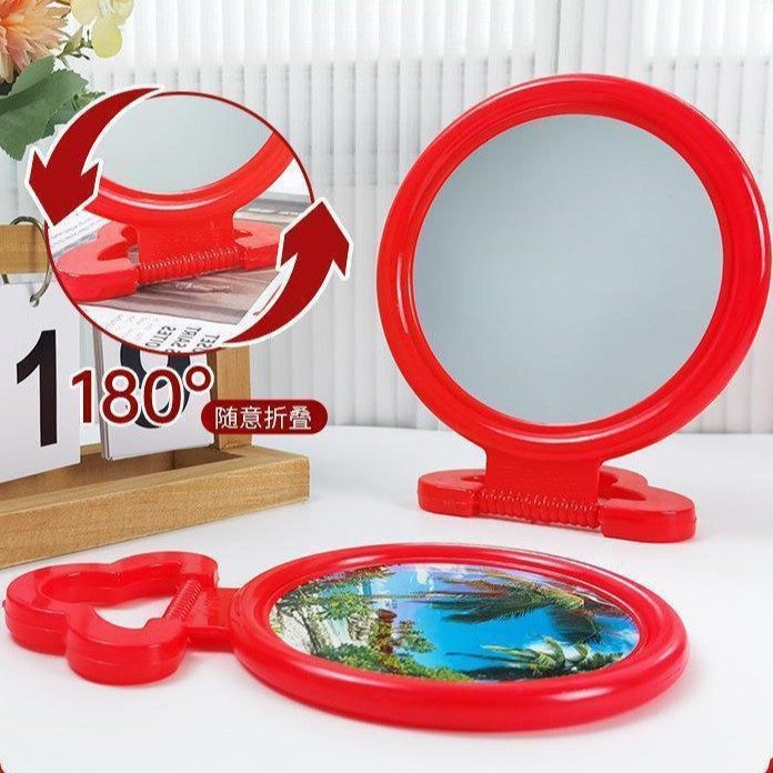 Espejo antiguo de pared espejo de maquillaje dormitorio espejo de escritorio casamiento de novia roja espejo colgante gran mano unilateral