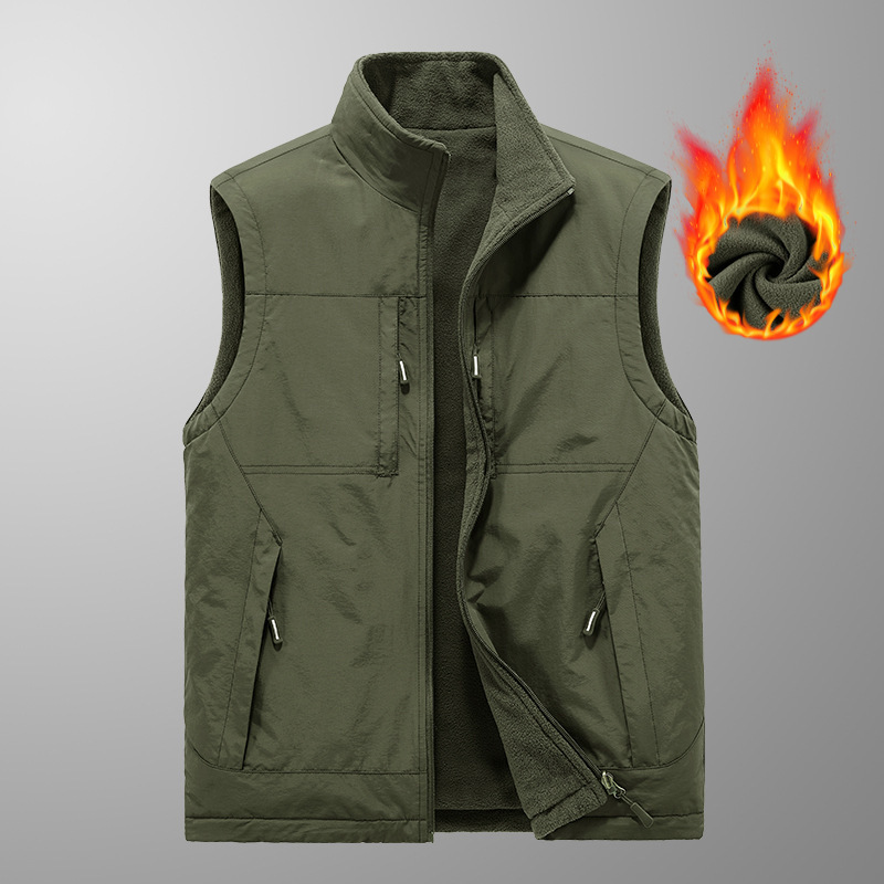 Autumn and Winter double-sided vest men's outdoor sports vest polar fleece waistcoat fleece-lined multi-pocket vest coat Autumn and Winter double-sided vest men's outdoor sports vest polar fleece waistcoat fleece-lined multi-pocket vest coat