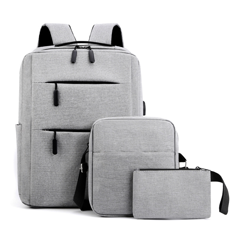 Nuevo conjunto transfronterizo de tres piezas de mochila de regalo de negocios paquete de mochila de computadora de color sólido coreano simple mochila de escuela secundaria