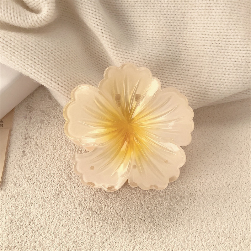 Haibin Holiday Flower Horquilla Island Holiday Estilo de vacaciones Color hibisco Pinza de agarre de flor de hibisco en la parte posterior de la cabeza Pinza de tiburón horquilla