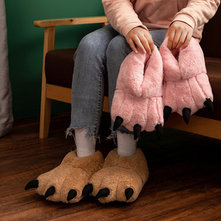Christmas Funny Bear Claw Warm Cotton Slippers Japanese Style Home Indoor Bag with Cute Plush Cat Claw Tiger Claw Shoes