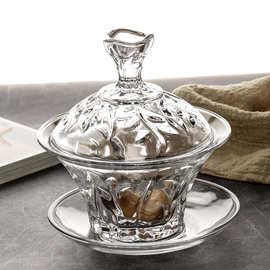 欧式宫廷风燕窝碗透明水晶碗甜品碗带盖玻璃碗套装银耳羹碗糖水碗