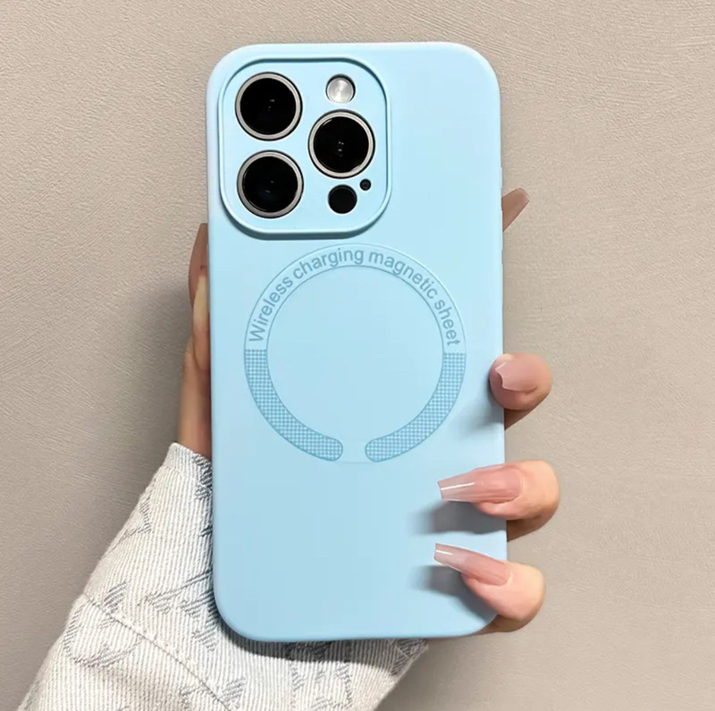 iPhone16promaxに適した液体シリコーン細穴磁気吸引携帯電話ケースシンプルなApple 15落下防止保護カバー|undefined