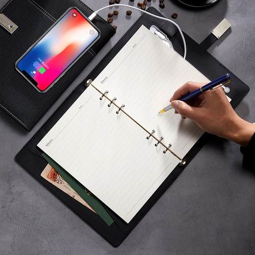 Wireless Charging Laptop Set Mobile Power Notebook with USB Flash Drive and Ring Binder Business Gift LOGO Wholesale