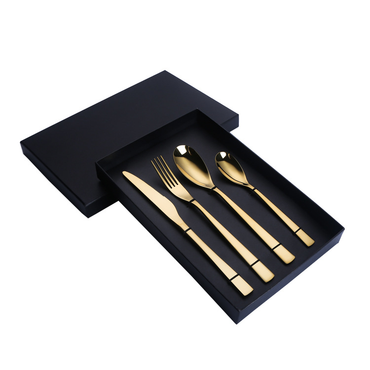 Transfronterizo occidental comida Hotel 304 vajilla de acero inoxidable traje creativo y conveniente ins cuchillo de carne, tenedor y cuchara conjunto de cuatro piezas al por mayor