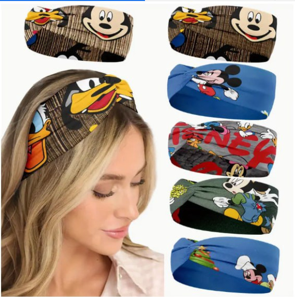 New Retro Floral Miqi Pattern Headscarf Double-Layer Plaid Headband Cross Headband Sports Sweat-Absorbent Floral Pattern