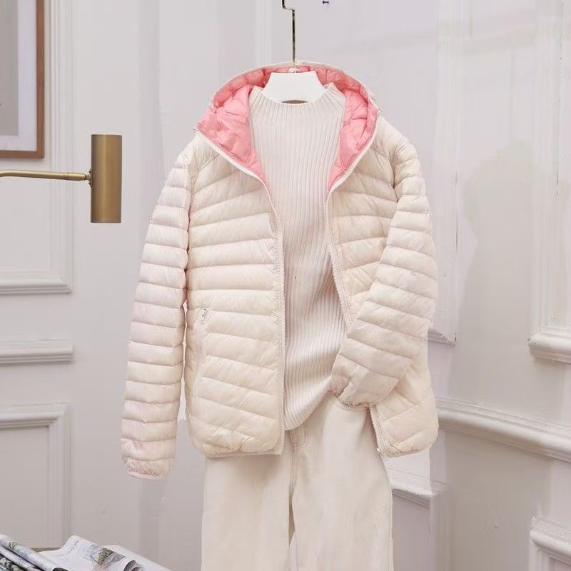 2026 Spring/Winter New Lightweight Short Hooded Reversible Thin down Jacket for Women in Plus Size