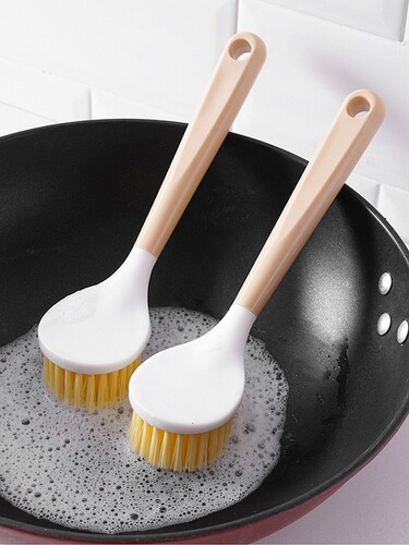 Imitation wooden handle pot brush kitchen pot brush long handle pot washing brush universal kitchen pot brush artifact does not hurt your hands pot brush wholesale