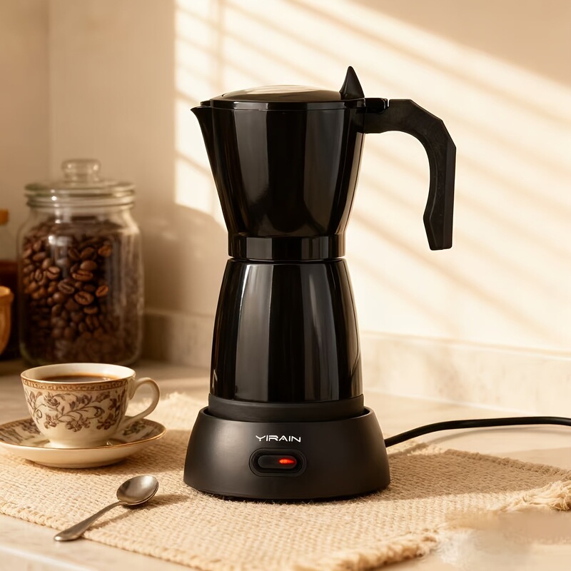 Electric Aluminum Moka Pot, Plug-In Coffee Maker, Visual Coffee Machine for Home Use, Italian-Style Coffee Maker