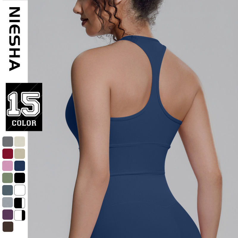 In-Stock Solid Color Sports Bra with Chest Pads, Racerback Tank Top, Casual Bra, Yoga Wear, Quick-Dry Fitness Top