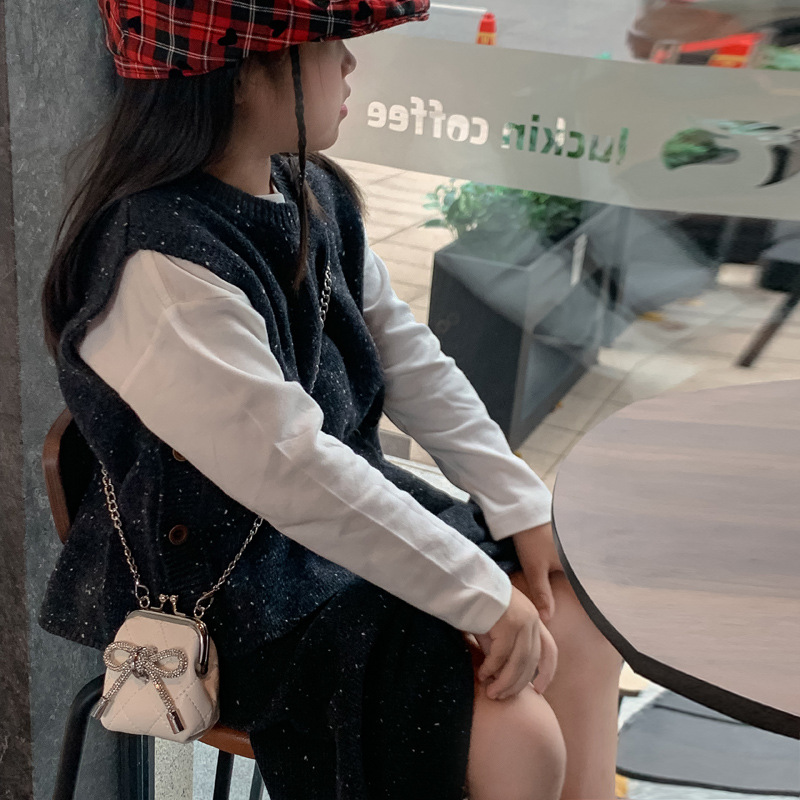 Bolsa de hombro coreana para niñas, arco de diamante de estilo extranjero, abrazadera de abrazadera para niños, nuevo bolso de cadena para niños