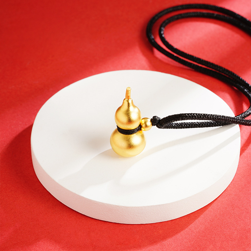 Estilo antiguo collar de cadena de cuerda de calabaza de oro retro todo fósforo estilo chino tridimensional Fu Lu Shou hombres y mujeres no se desvanecerán durante mucho tiempo