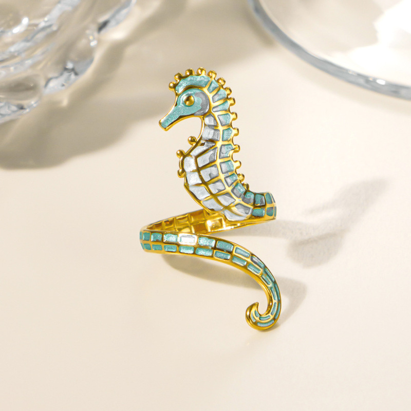 欧美简约海洋休闲风海星不锈钢戒指镀18k金夸张蝴蝶钛钢开口指环|undefined