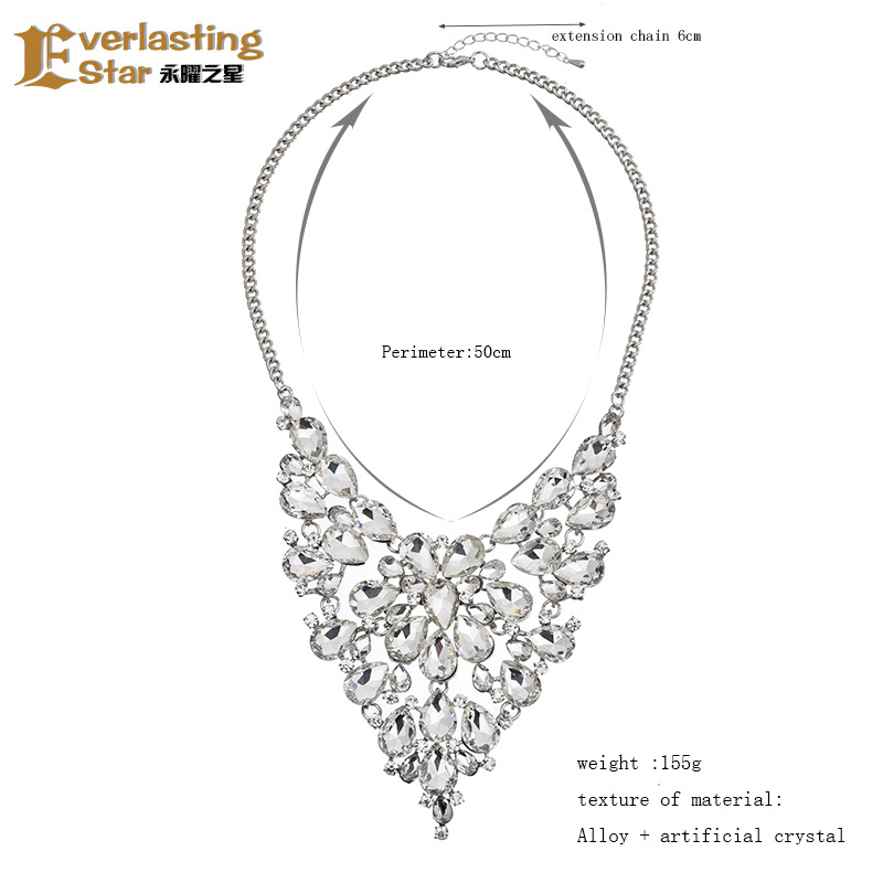 Fashion Flower Artificial Crystal Alloy Rhinestone Plating Flower Artificial Rhinestones Necklace
