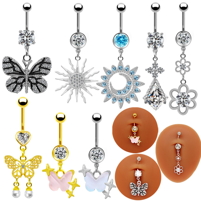 Schmetterling Blume Bauchnabelpiercing Trendiger Navelschmuck_voghion.com