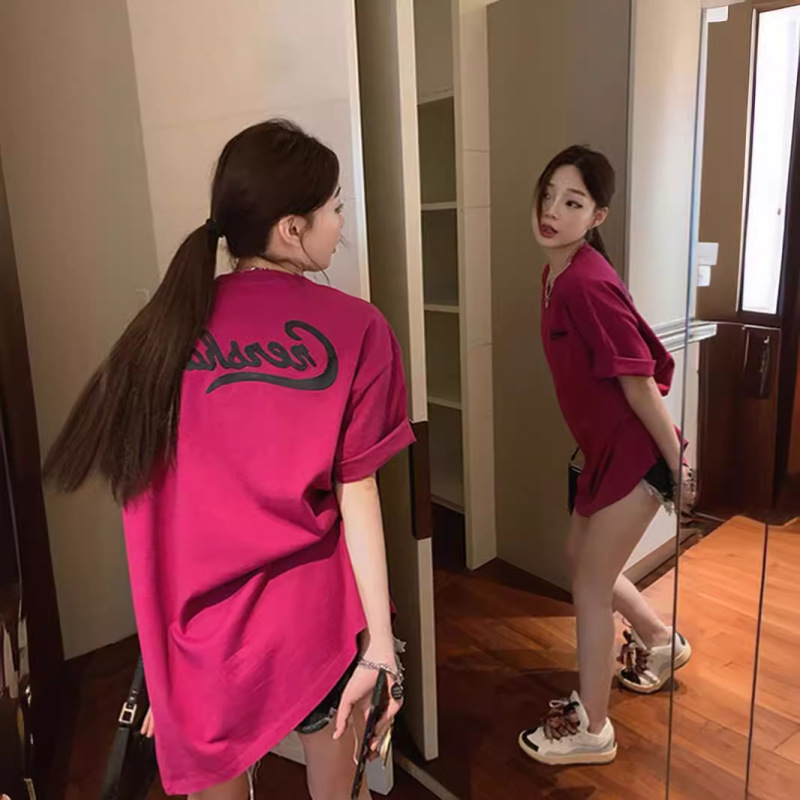 Fat mm Plus Size 150kg Rose Red Pure Cotton Short-sleeved T-shirt for Women Summer 2024 New Chic Design Half-sleeved Top